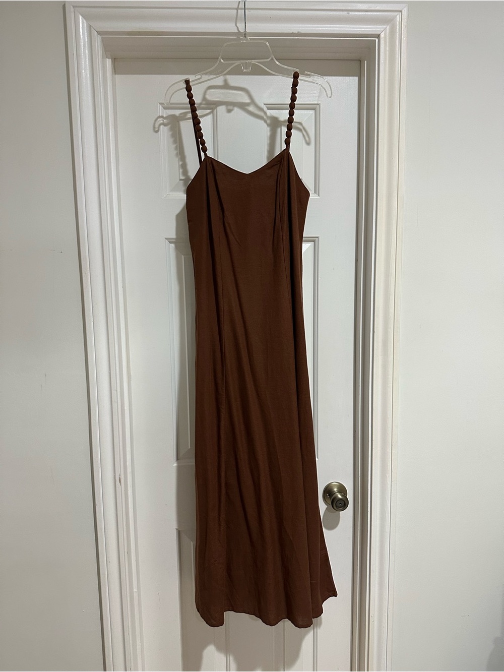 Jessica Simpson Chocolate Brown Midi linen style Dress with detailed Straps